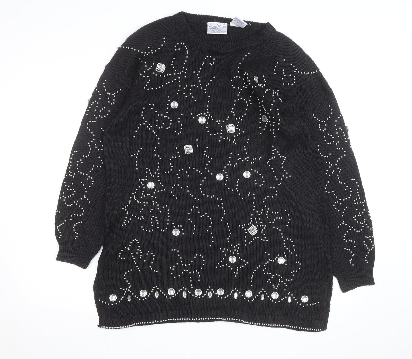 Midnight Blues Womens Black Beaded Rhinestone Knit Jumper M