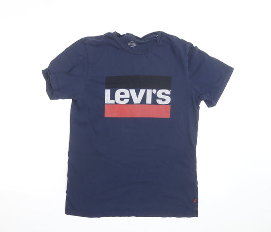 Levi's Men's Blue Graphic Logo Crew Neck Cotton T-Shirt Size S