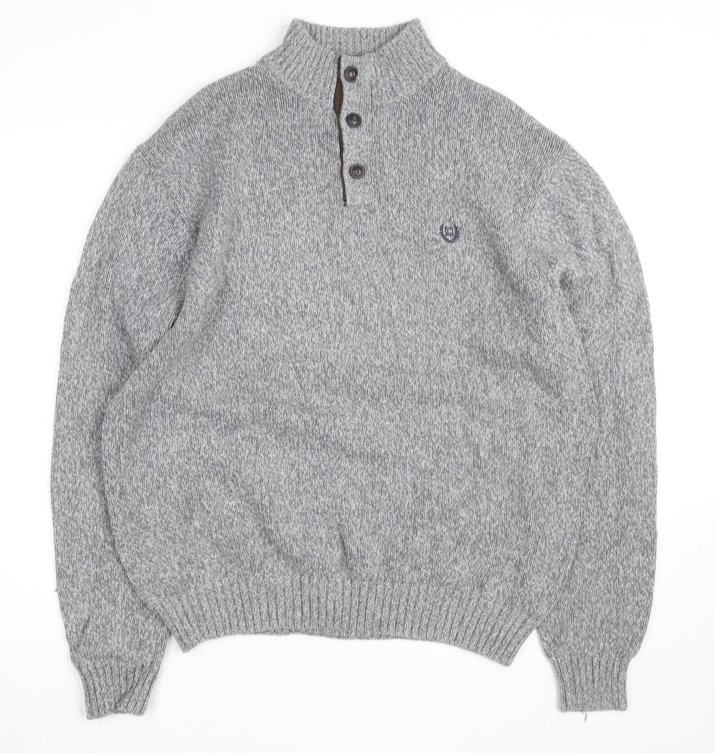 Chaps Men's Grey XL Henley Knit Jumper with Suede Elbow Patches