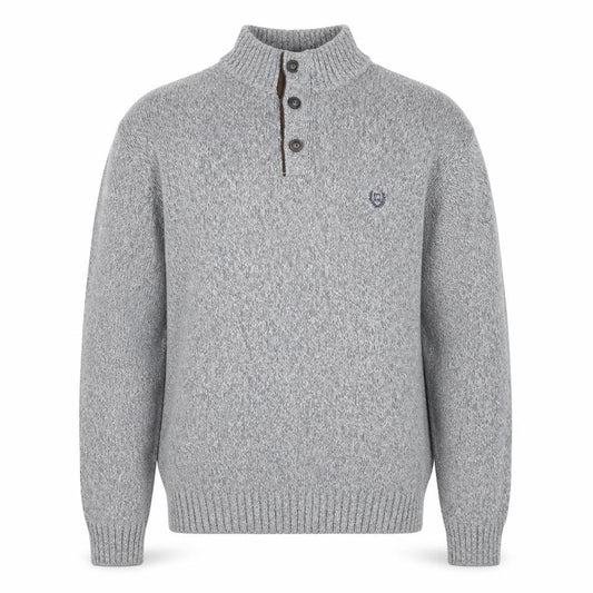 Chaps Men's Grey XL Henley Knit Jumper with Suede Elbow Patches