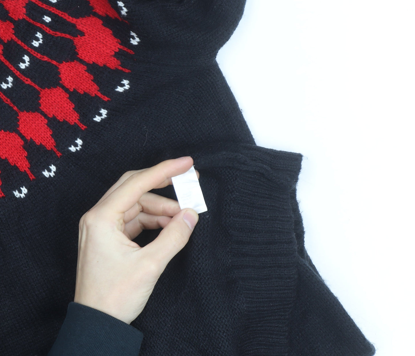 Bonmarche Women’s Black Red Fair Isle Long Sleeve Jumper Dress Size M