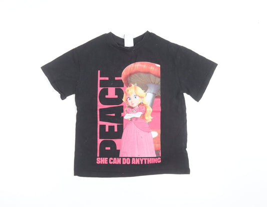 Next Girls Black Super Mario Princess Peach Graphic Cotton T-Shirt 6 Years