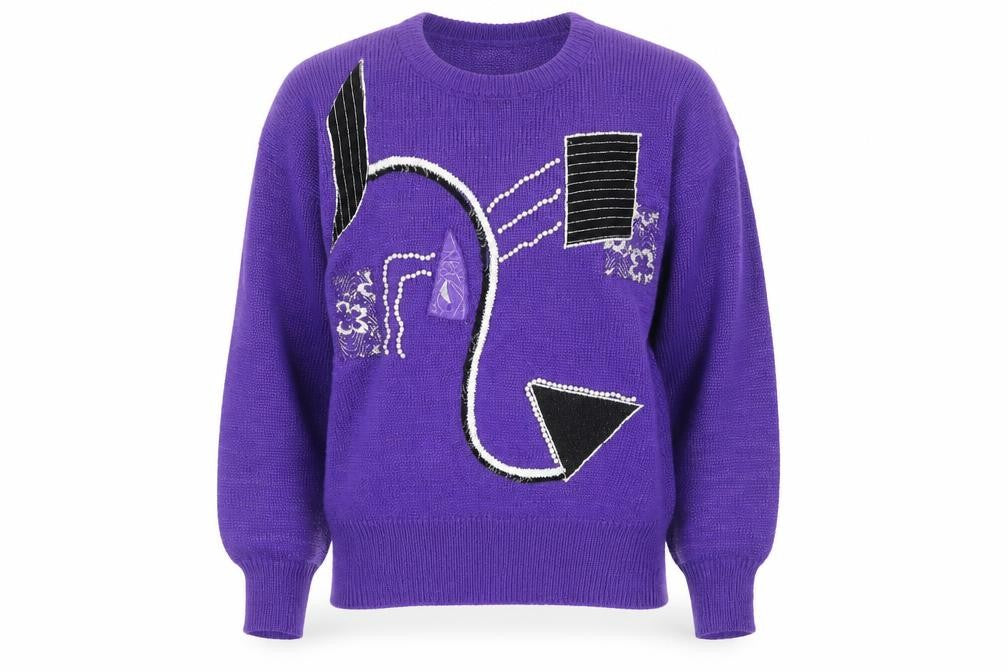 Glitz Women Purple 80s Geometric Pullover Jumper M