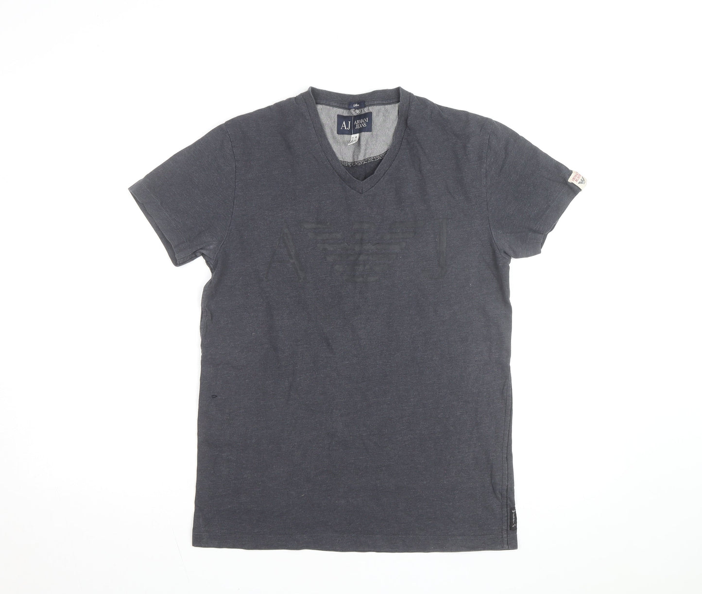 Armani Jeans Men's Grey Slim Fit V-Neck Short Sleeve T-Shirt M