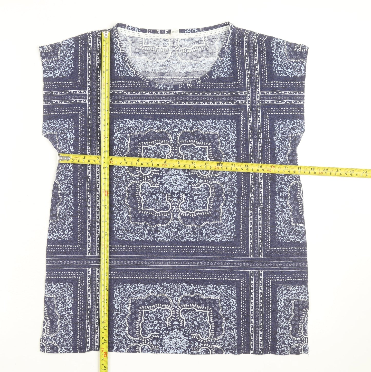 White Stuff Women Blue Geometric Cotton Tunic Blouse Size 14