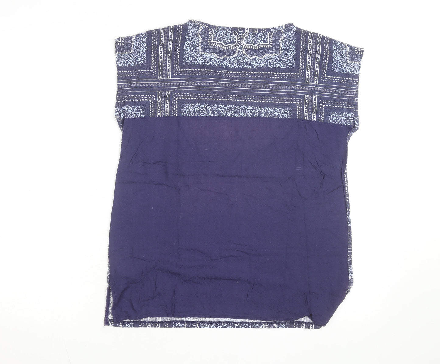 White Stuff Women Blue Geometric Cotton Tunic Blouse Size 14