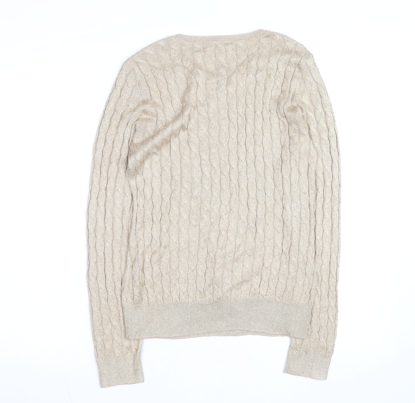 Talbots Women Beige Cable-Knit Crew Neck Jumper Medium