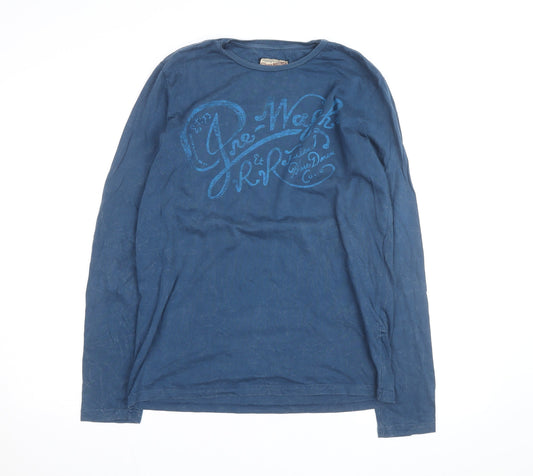 Petrol Industries Men's Blue Long Sleeve Cotton Graphic Top M