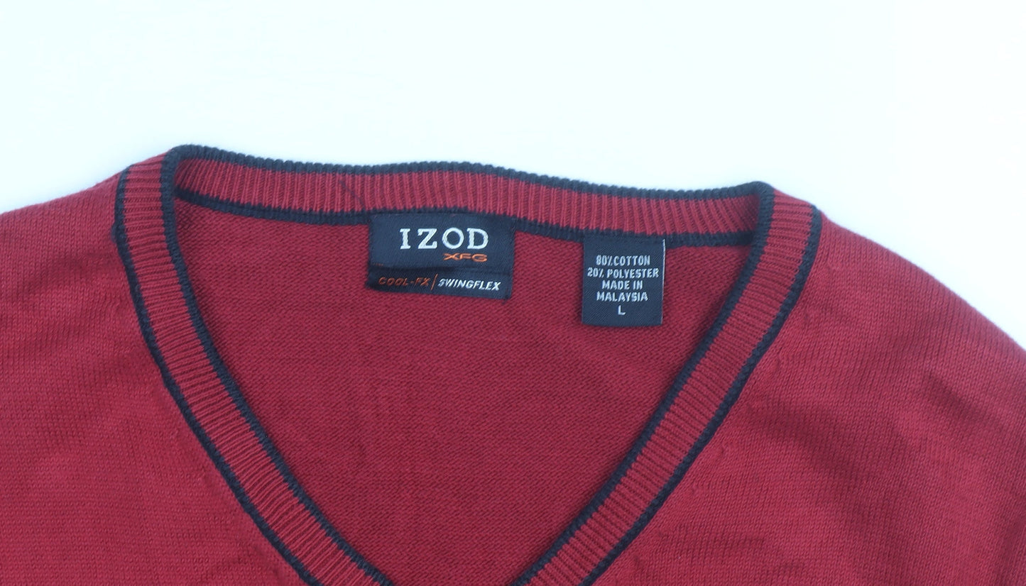 IZOD Men's Red V-Neck Cotton Blend Sleeveless Vest Jumper L