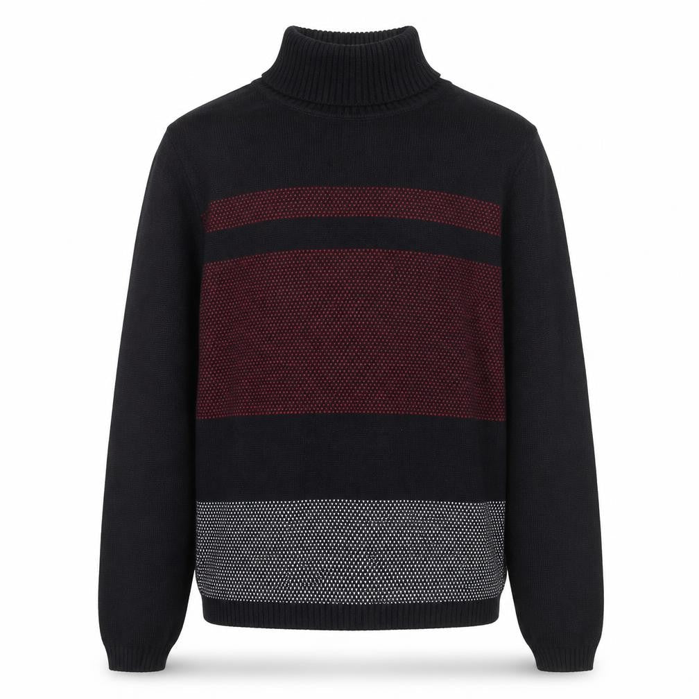 Karen Scott Men's Black Roll Neck Striped Cotton Jumper Size L