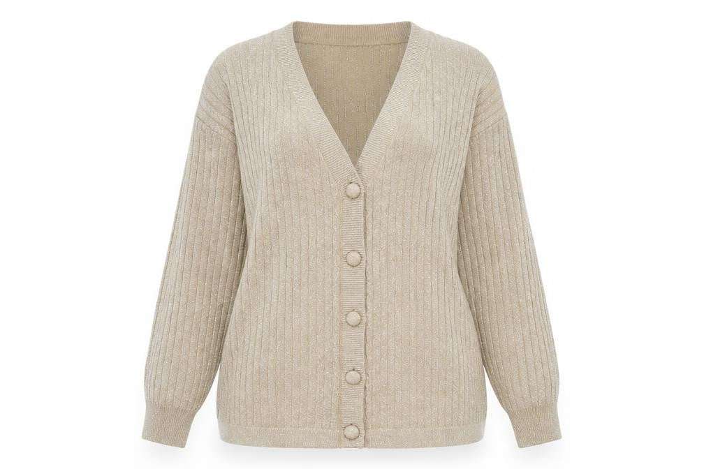 Braemar Petites by Jeremy Scott Beige V-Neck Knit Cardigan S