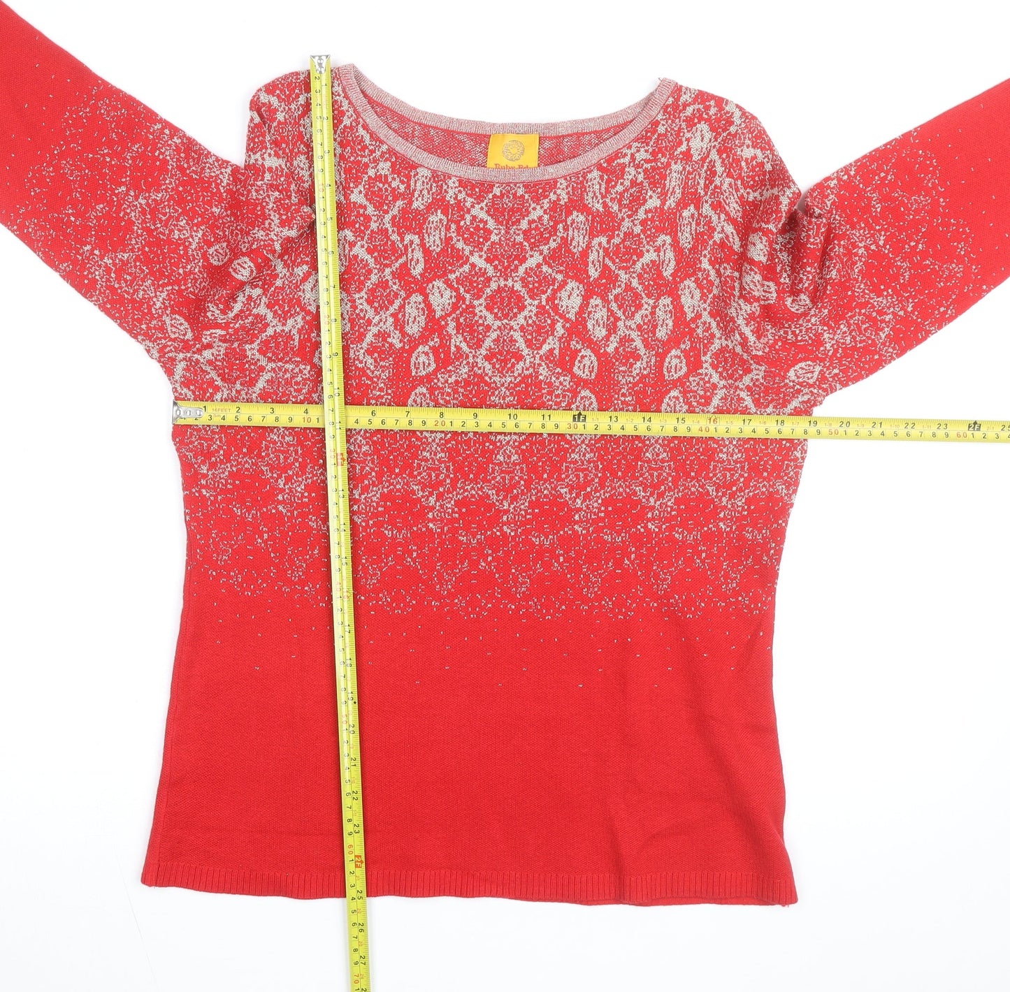 Ruby Rd. Womens Red Metallic Knit 3/4 Sleeve Pullover Jumper Size M