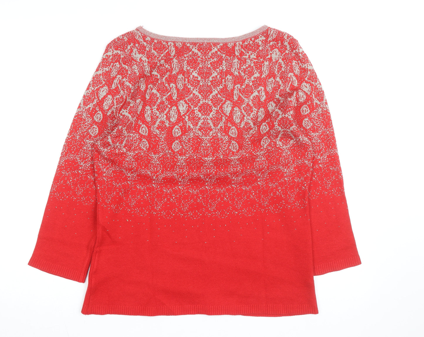 Ruby Rd. Womens Red Metallic Knit 3/4 Sleeve Pullover Jumper Size M