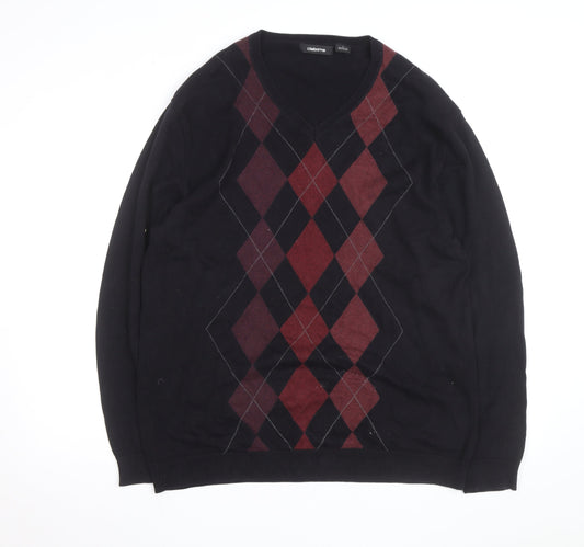 Claiborne Men's Black Argyle Cotton V-Neck Jumper Size L