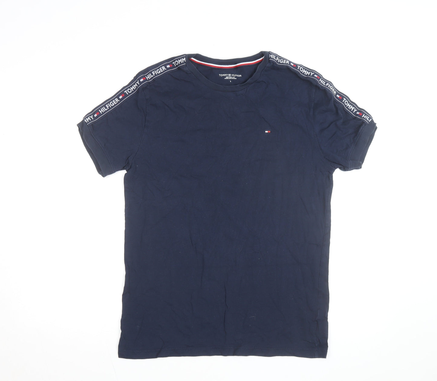 Tommy Hilfiger Men's Blue L Jersey Crew Neck Logo T-Shirt