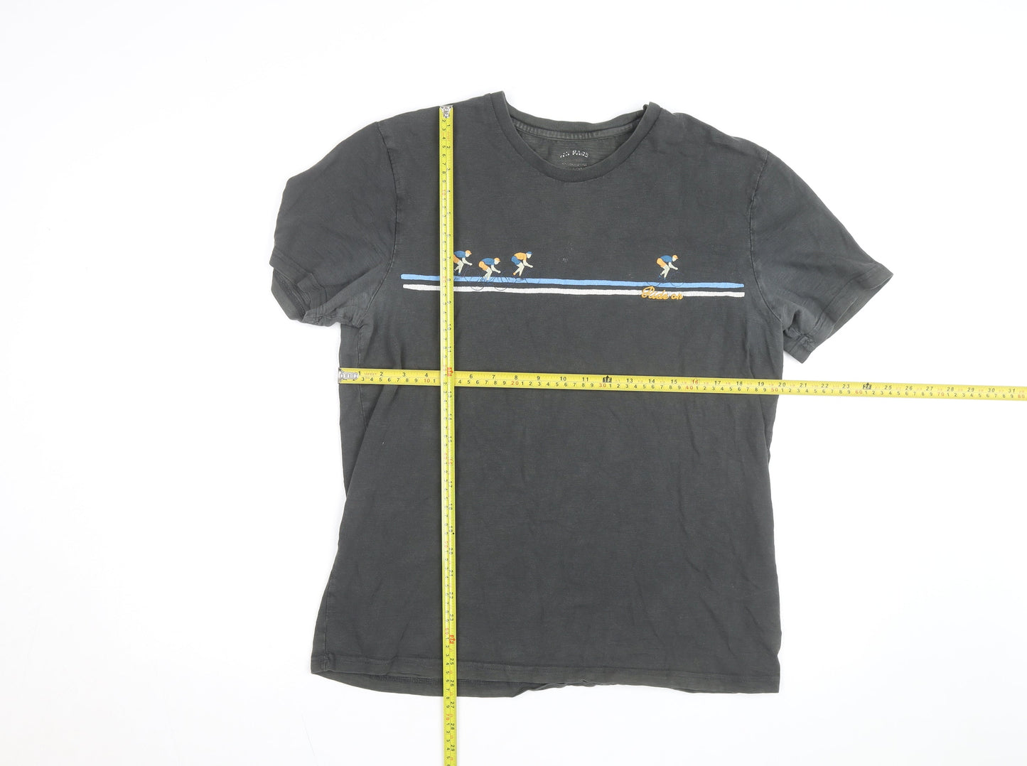 FatFace Men's Black Embroidered Cyclist Graphic Cotton T-Shirt Size M
