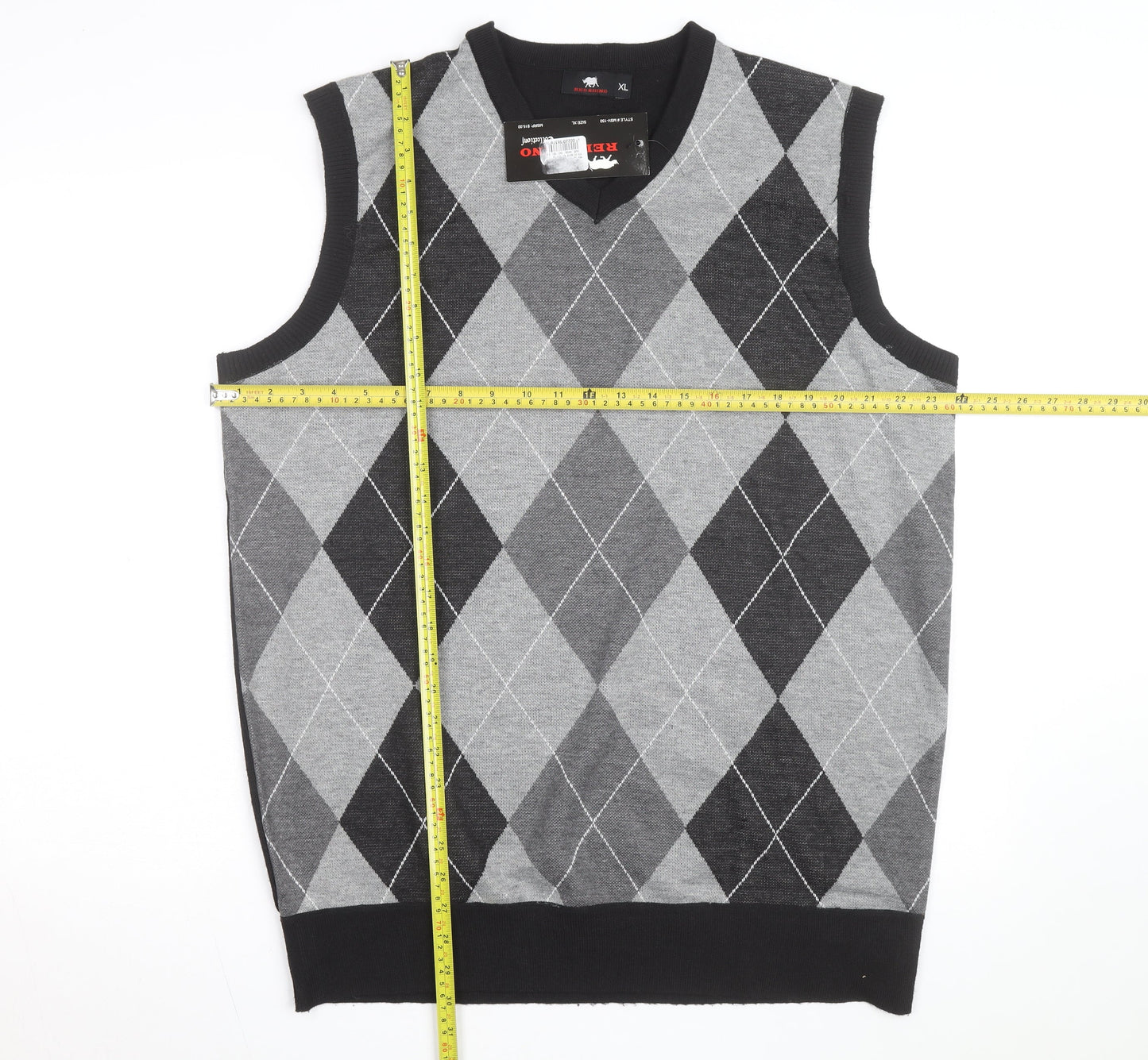 Red Rhino Men's Grey Argyle Sleeveless V-Neck Vest XL