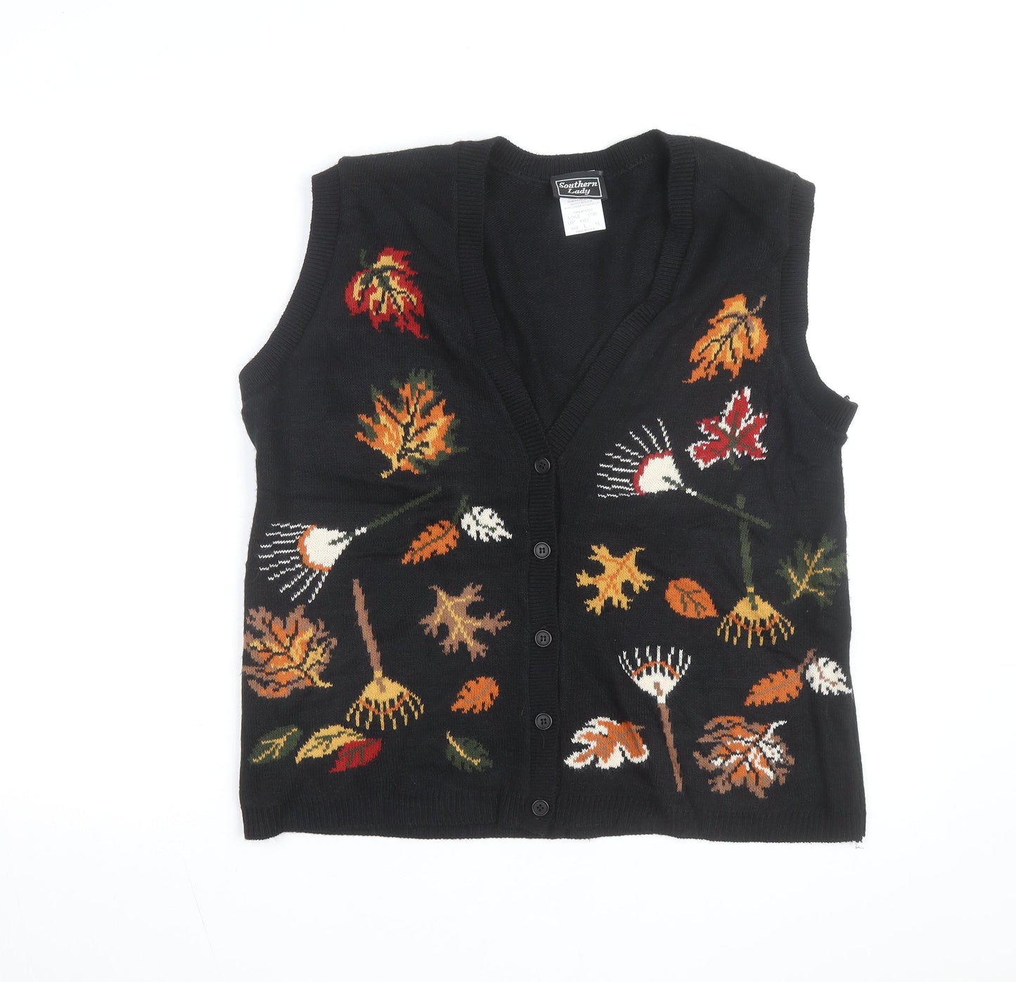 Southern Lady Unisex Black Knit Leaf Pattern Sleeveless Vest L