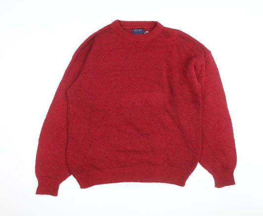Old Glory Men's Red XL Chunky Knit Cotton Crew Neck Jumper