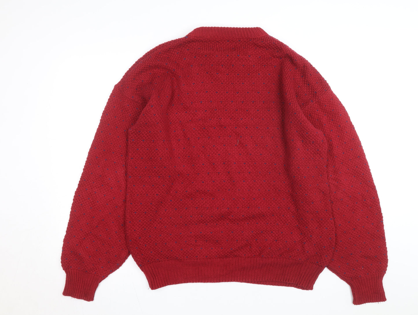Old Glory Men's Red XL Chunky Knit Cotton Crew Neck Jumper