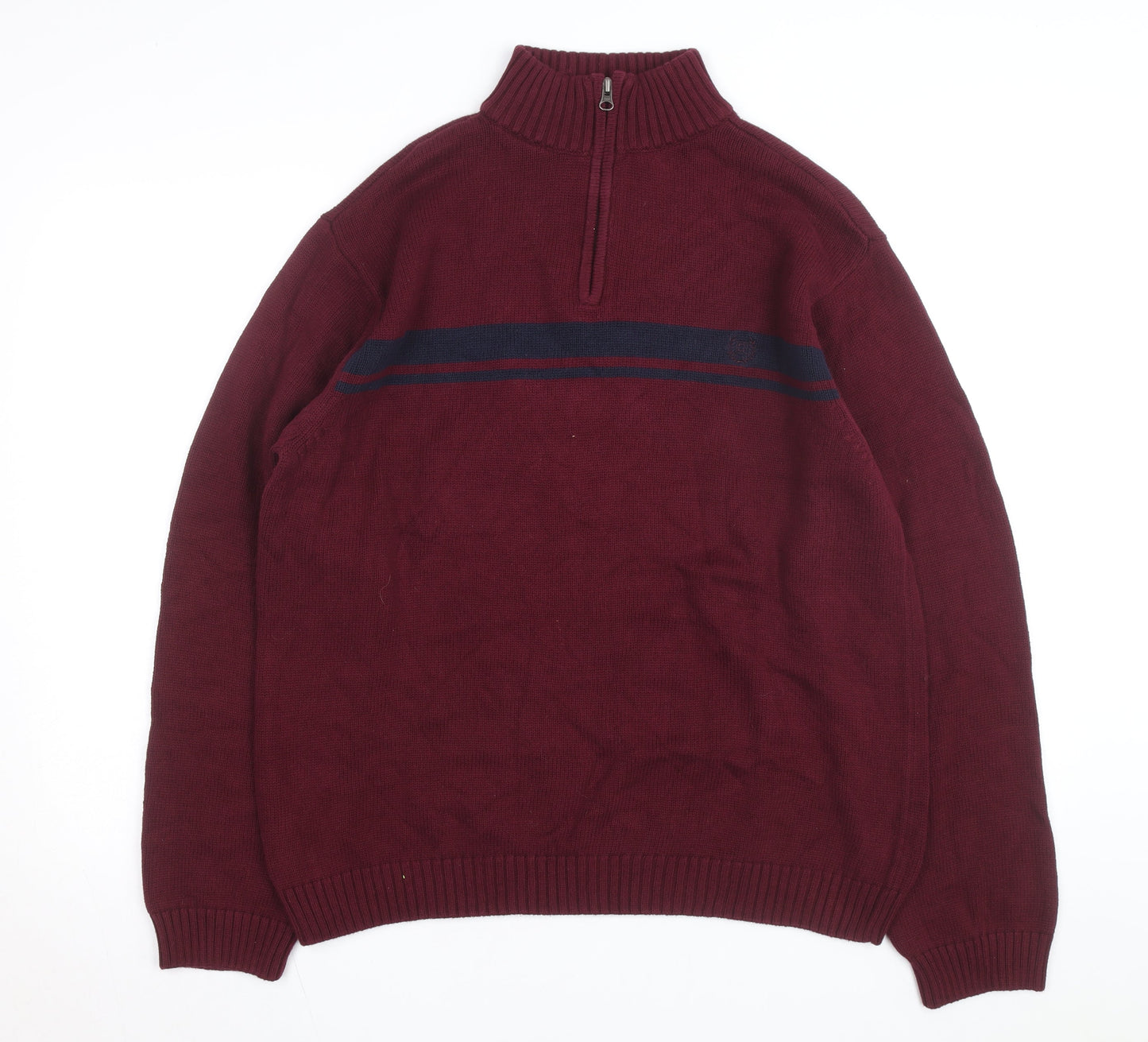 Chaps Men's Red Cotton 1/4 Zip Jumper L High Neck Casual Knitwear