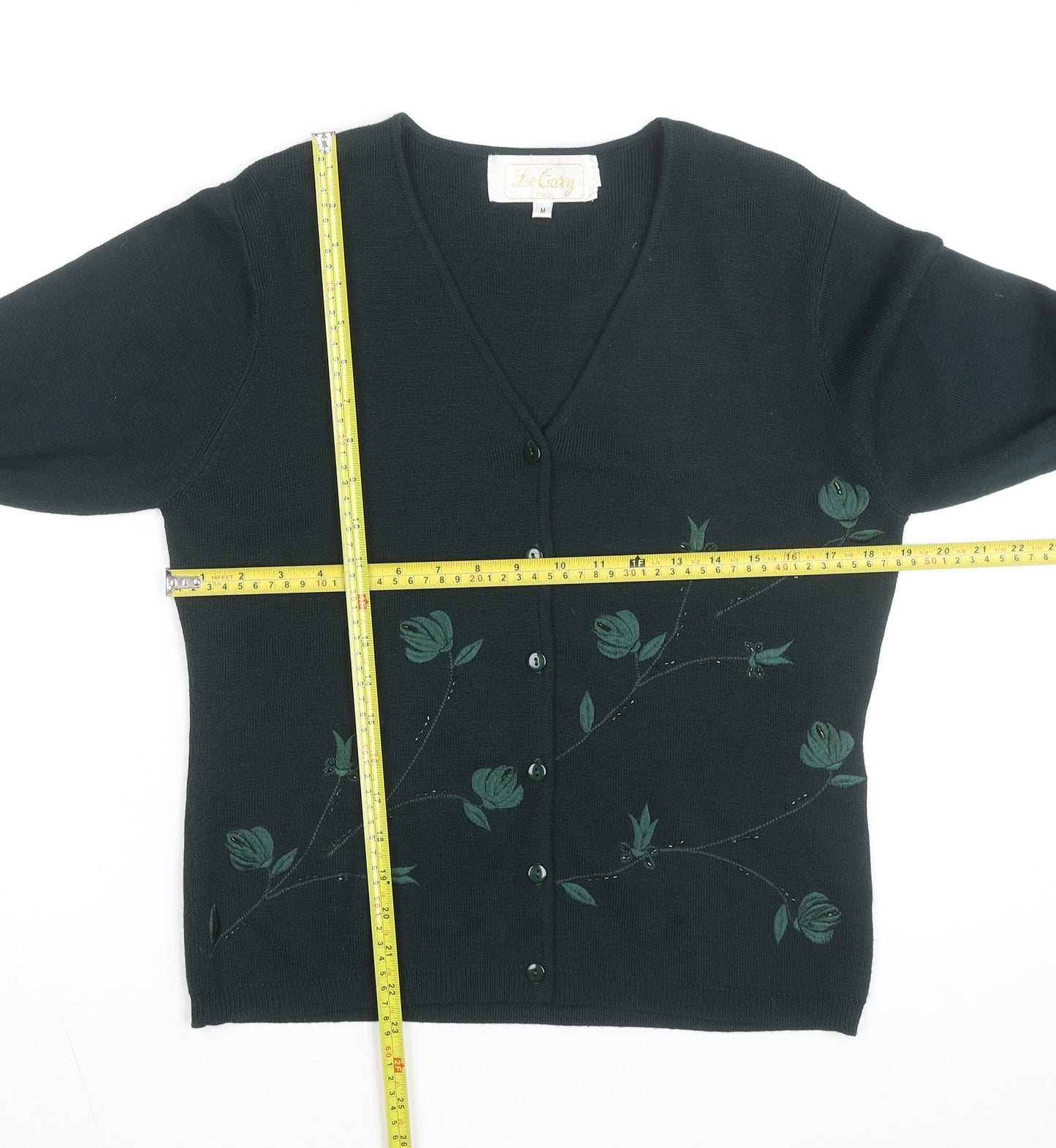 Le Gary Men's Green Wool Embroidered Cardigan M Classic Fit