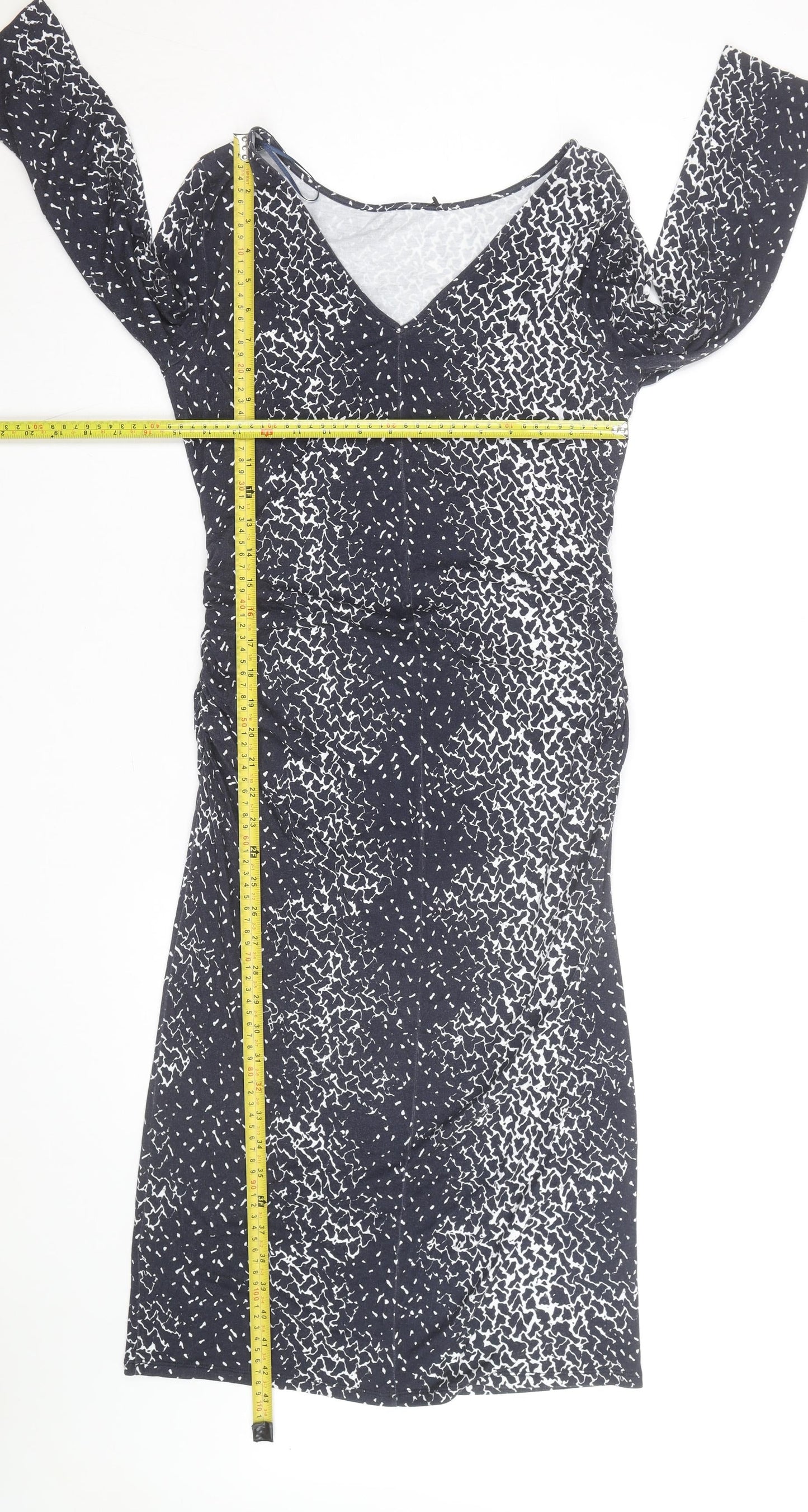 Jaeger Women's Black Geometric V-Neck Bodycon Dress Size 10