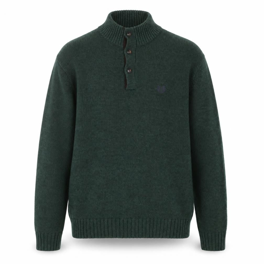 Chaps Men's Green Cotton Henley Jumper XL High Neck Elbow Patches