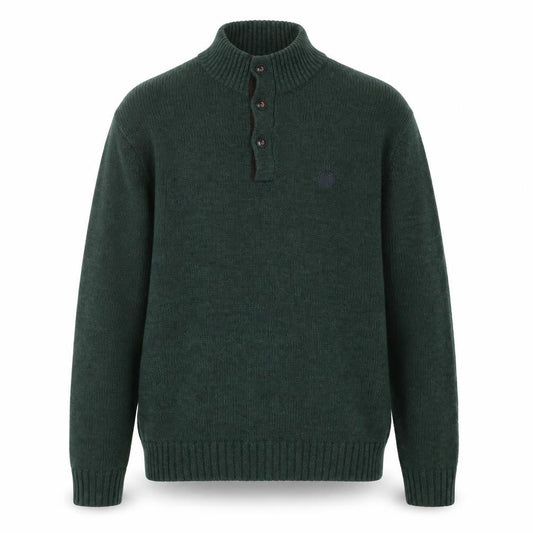 Chaps Men's Green Cotton Henley Jumper XL High Neck Elbow Patches