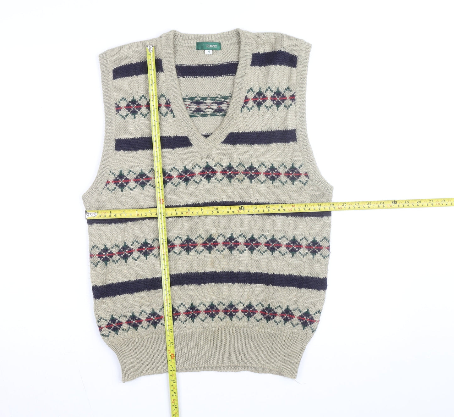 Giordano Men's Beige Argyle Knit Wool Blend V-Neck Vest M