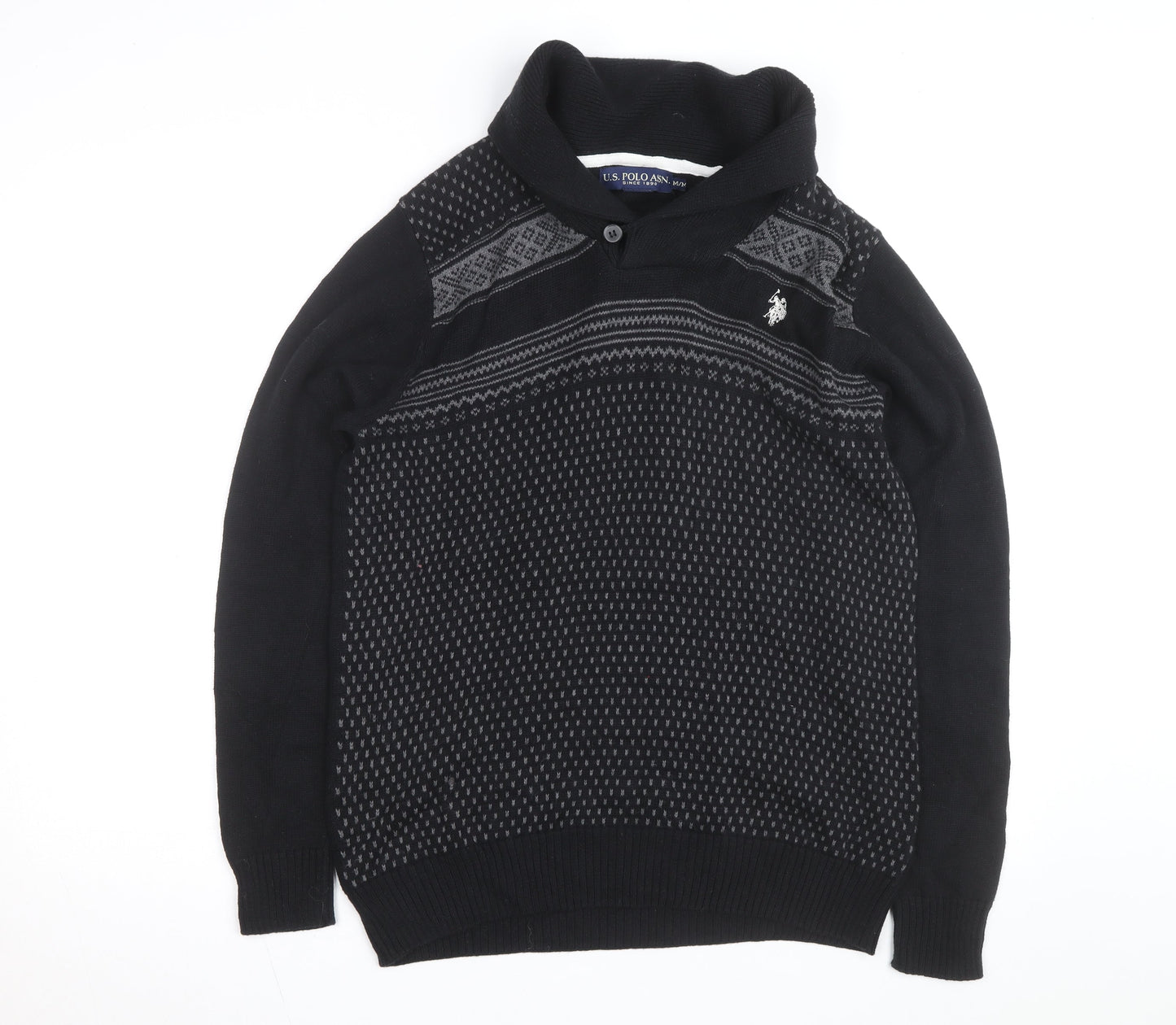 U.S. Polo Assn. Men's Black Cotton Collared Pullover Jumper Size M