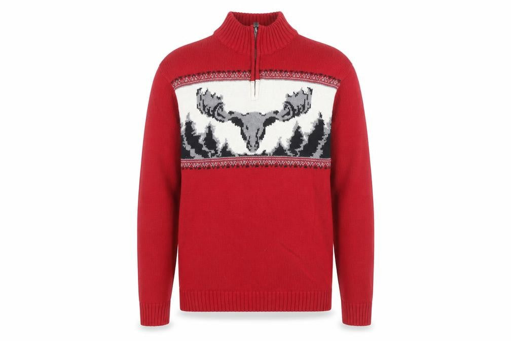 Chaps Men's Red Cotton 1/4 Zip Moose Knit Jumper L