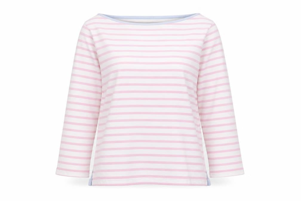 Tyrwhitt Women's Pink White Striped Cotton Pullover Jumper M