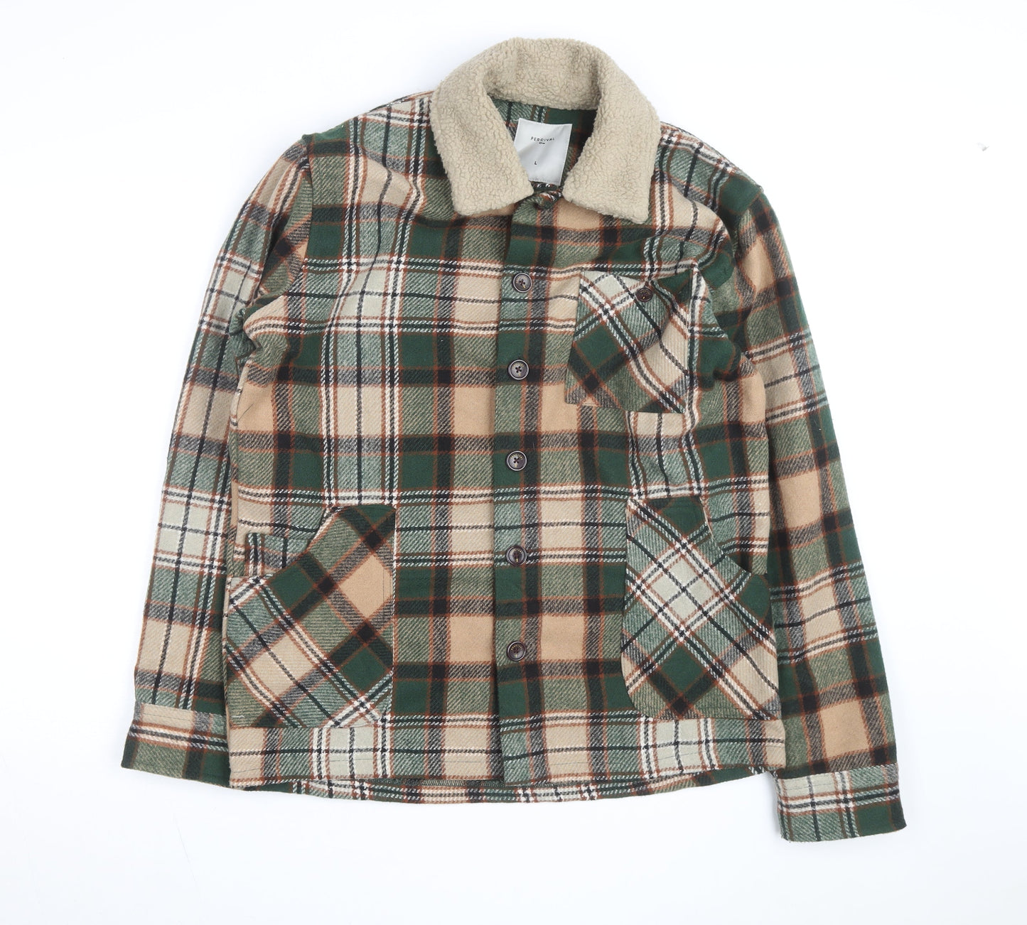 Percival Men's Green Check Sherpa Lined Flannel Jacket L