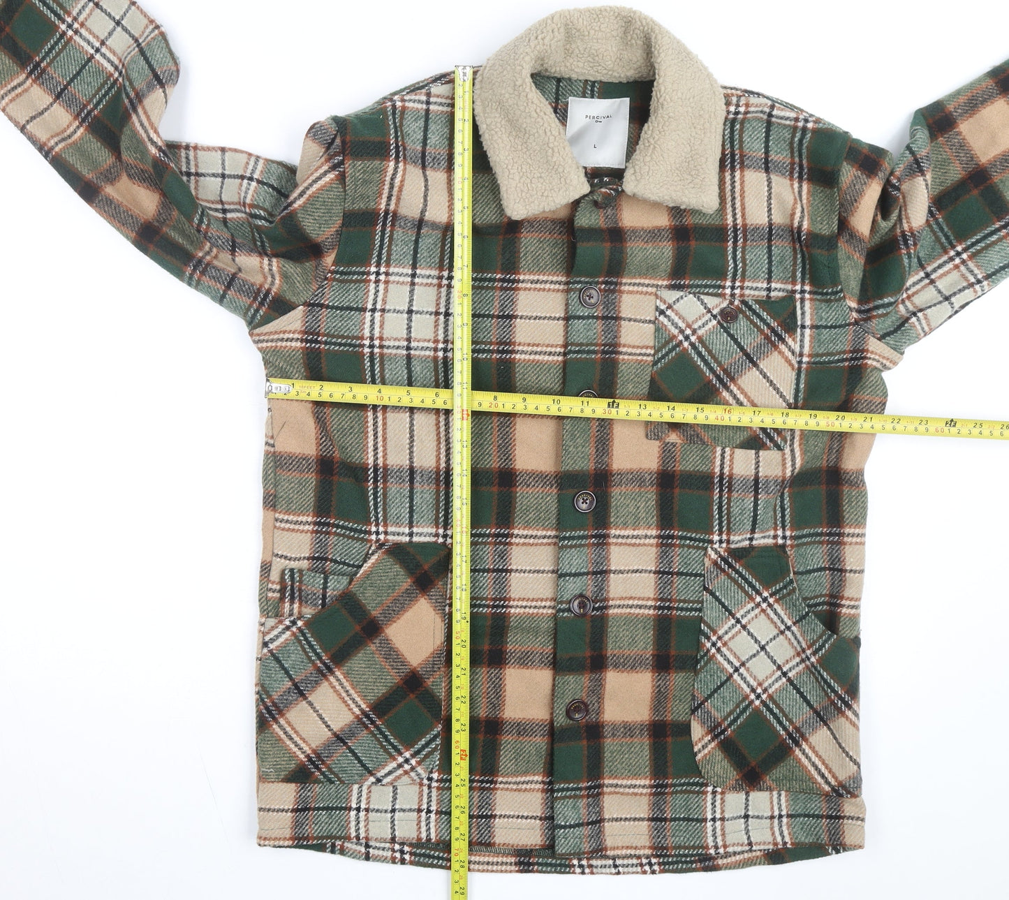 Percival Men's Green Check Sherpa Lined Flannel Jacket L