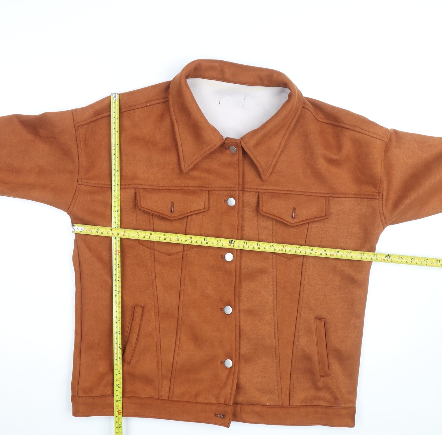 PrettyLittleThing Women’s Brown Faux Suede Jacket L Collared Button Up