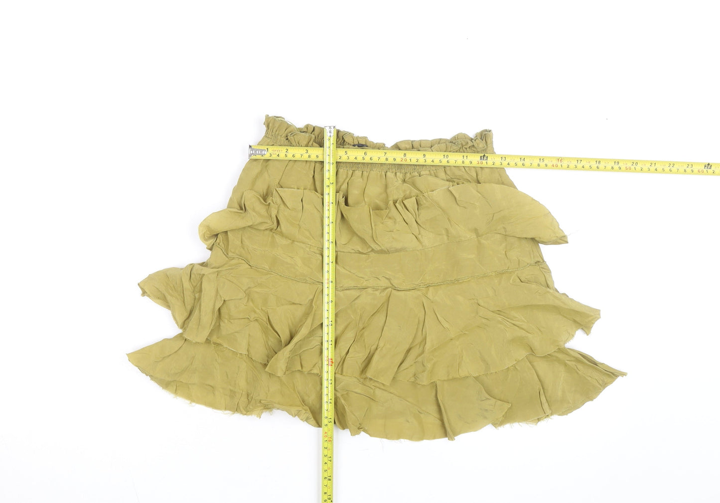 Zara Women Green XS Peasant Ruffle Short Skirt