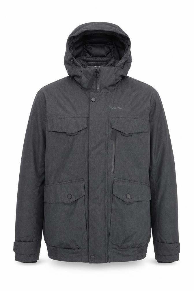 Quechua Men's Grey Waterproof Hooded Parka Jacket L Regular Fit