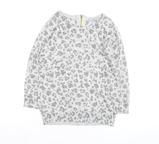 Oliver Bonas Women Grey Animal Print Size 12 Crew Neck Jumper