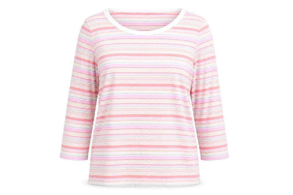 Marks & Spencer Womens Multicoloured Striped Cotton Long Sleeve T-Shirt UK 14