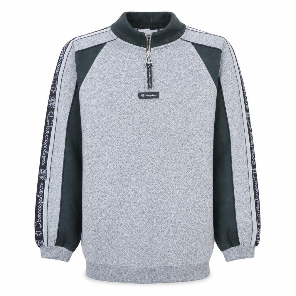 Champion Boys Grey 1/4 Zip Sweatshirt 13-14 Years 164cm Logo Trim Athletic Top
