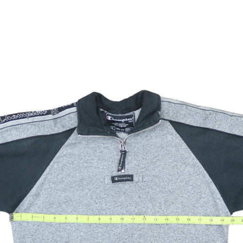 Champion Boys Grey 1/4 Zip Sweatshirt 13-14 Years 164cm Logo Trim Athletic Top