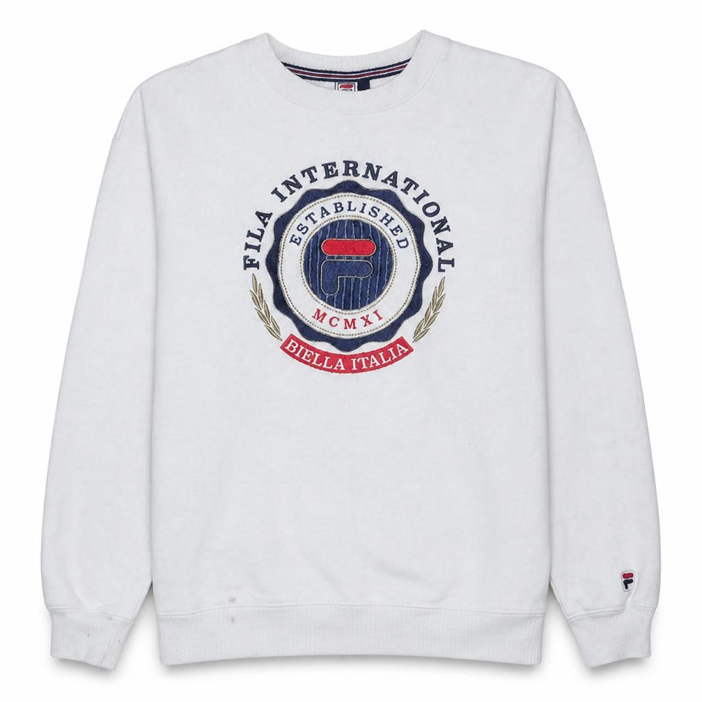 Fila Men's White Embroidered Pullover Sweatshirt Small Regular Fit