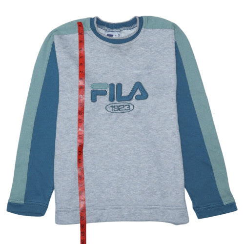 FILA Men's Grey Pullover Sweatshirt M Embroidered Logo Retro Fleece