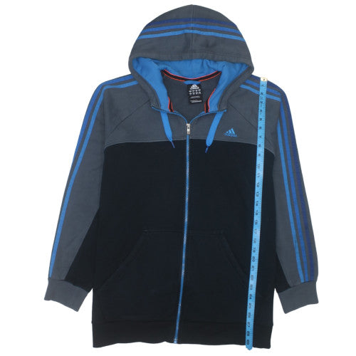 adidas Men Black Blue 2XL Full Zip Hoodie Sports Fleece