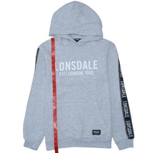 Lonsdale Boys Grey Pullover Hoodie Size 14 Logo Print Casual Sweatshirt