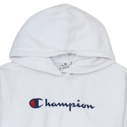 Champion Men's White Medium Pullover Hoodie Graphic Logo Fleece