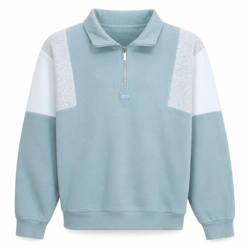 Diesel Men's Blue Colour Block Quarter Zip Sweatshirt L