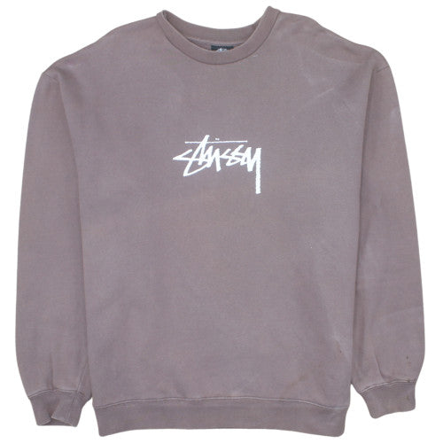 Stussy Mens Brown Logo Crew Neck Fleece Sweatshirt Small