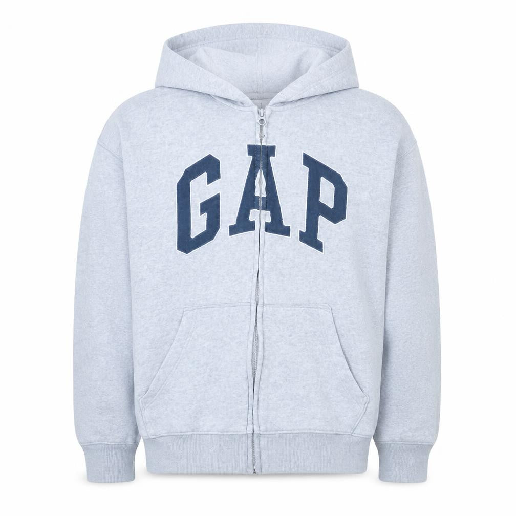 Gap Teens Grey Full Zip Hoodie L Logo Fleece Sweatshirt